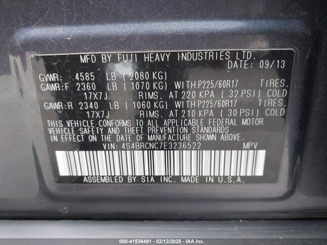 Subaru Outback 2.5i Limited 2014 4S4BRCNC7E3236522 Image 9