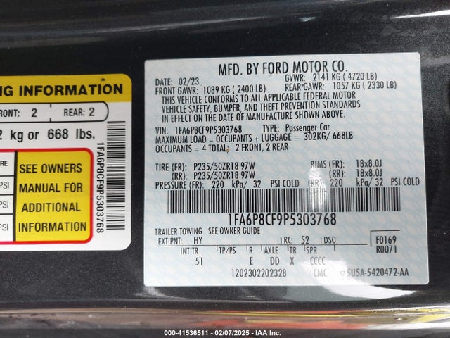Ford Mustang Gt Premium Fastback 2023 1FA6P8CF9P5303768 Image 9