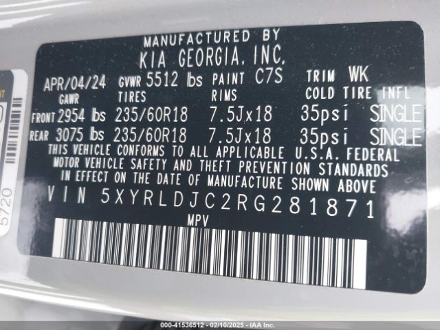 5XYRLDJC2RG281871 KIA SORENTO S