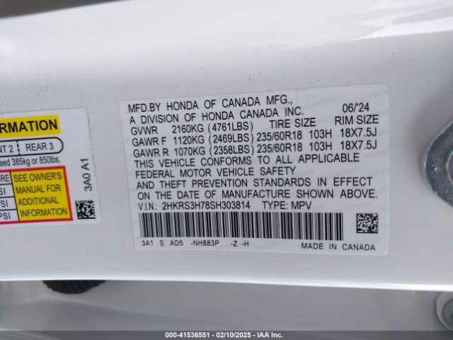 2HKRS3H78SH303814 Honda Cr-v Ex-l 2wd