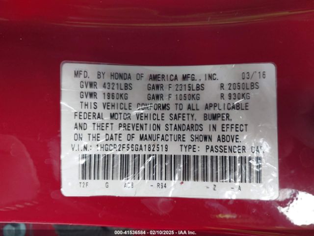 1HGCR2F56GA182519 Honda Accord Sport