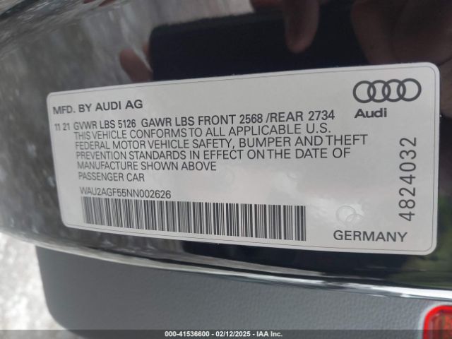 2022 AUDI A5 CABRIOLET WAU2AGF55NN002626 Photo 8