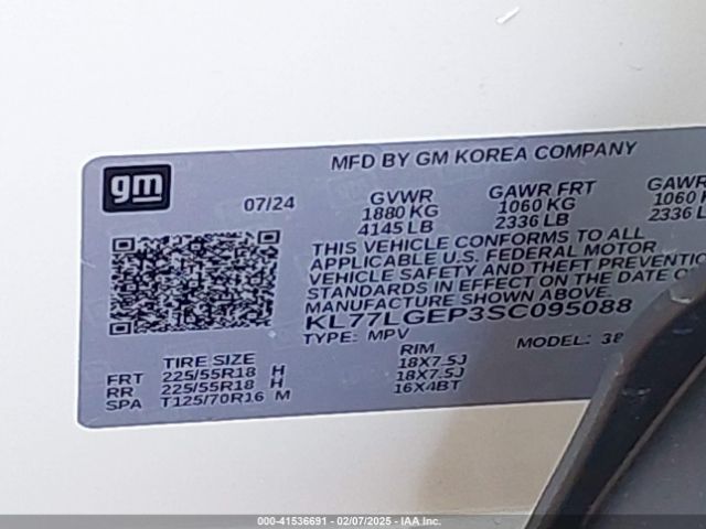 KL77LGEP3SC095088 Chevrolet Trax Fwd 1rs