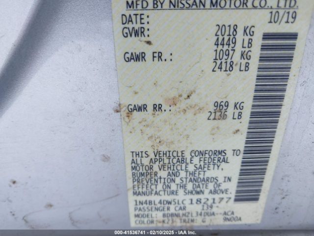 1N4BL4DW5LC182177 Nissan Altima Sv Intelligent Awd