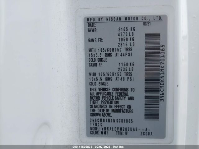 3N6CM0KN1MK701085 Nissan Nv200  Cargo S Xtronic Cvt
