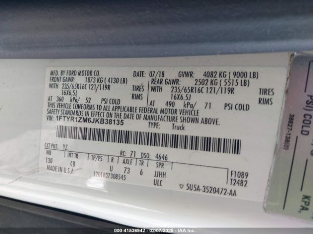 1FTYR1ZM6JKB38135 Ford Transit-250