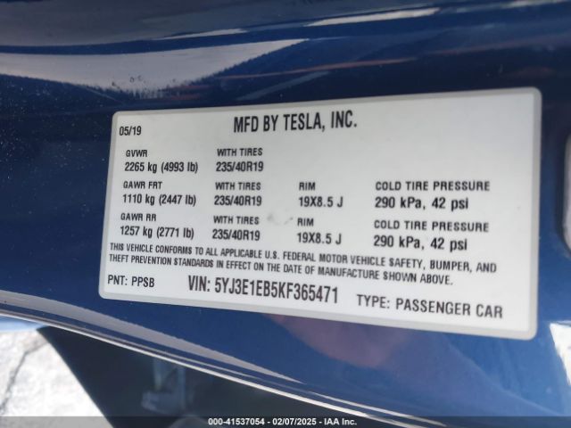 2019 TESLA MODEL 3 5YJ3E1EB5KF365471 Photo 8