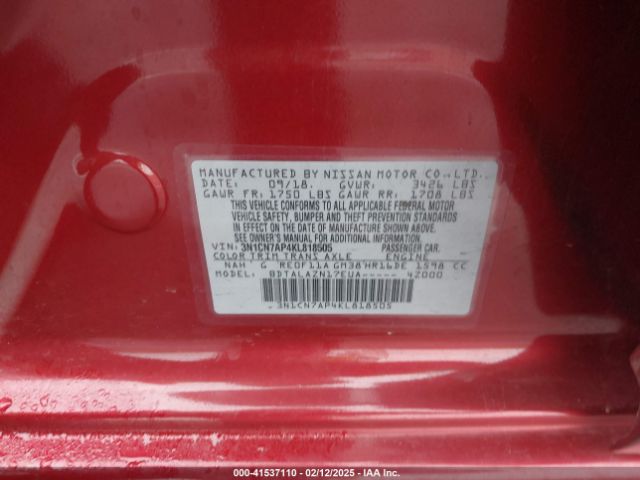 3N1CN7AP4KL818505 Nissan Versa 1.6 S+
