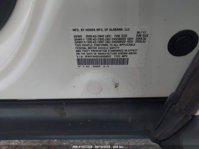 5FNYF6H0XHB050023 Honda Pilot Elite