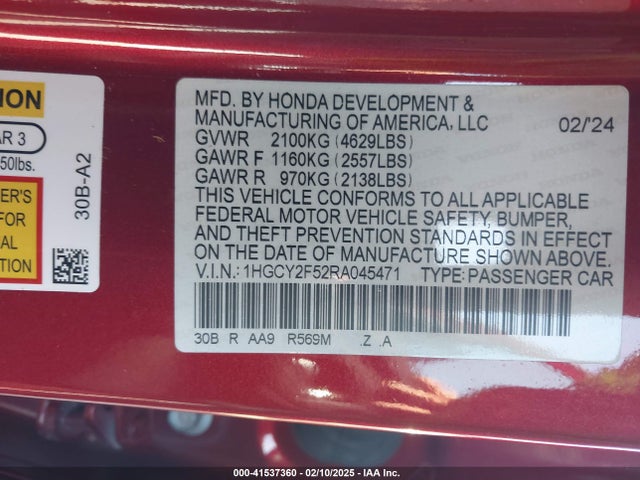 1HGCY2F52RA045471 Honda Accord Hybrid Sport