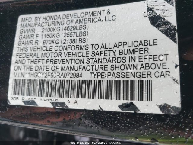 1HGCY2F60RA072984 Honda Accord Hybrid Ex-l