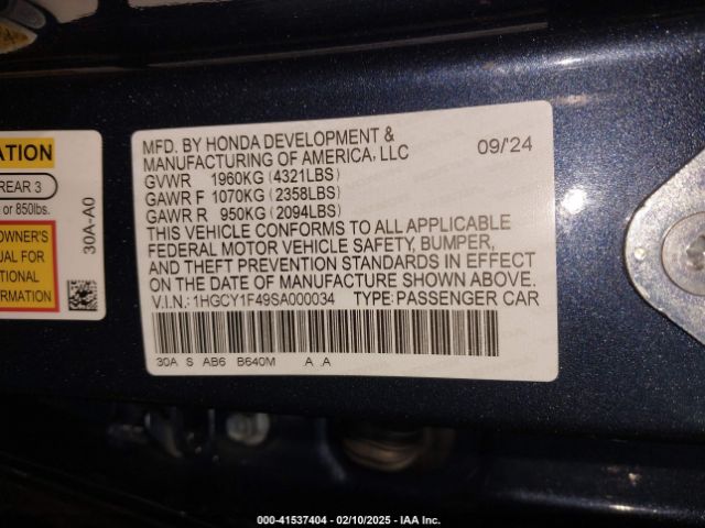 1HGCY1F49SA000034 Honda ACCORD SE