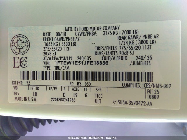 Ford F-150 Lariat 2018 1FTEW1E51JFE18886 Image 9