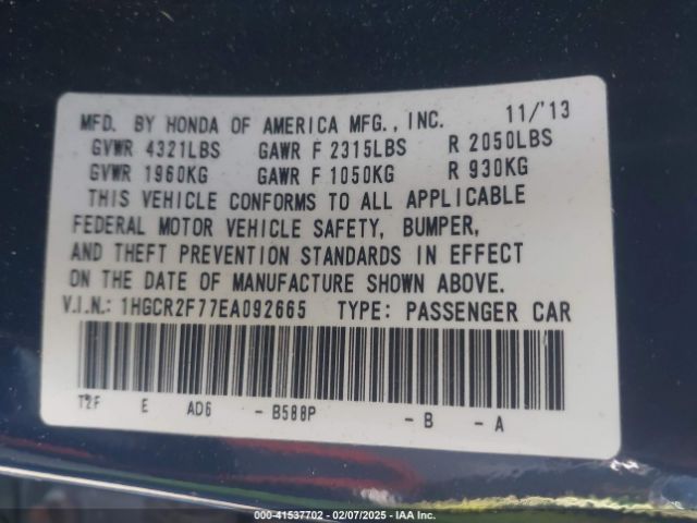 1HGCR2F77EA092665 Honda ACCORD EX