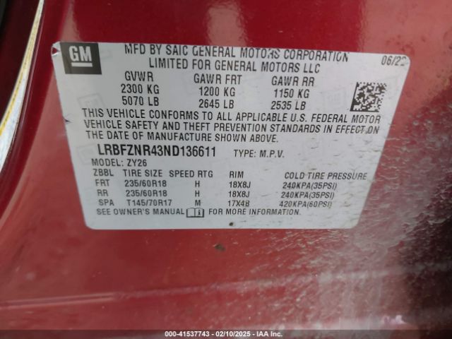 LRBFZNR43ND136611 Buick Envision Fwd Essence