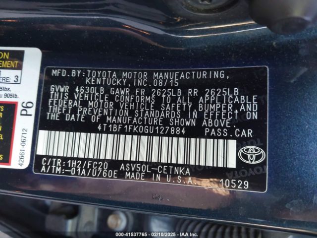 4T1BF1FK0GU127884 Toyota CAMRY LE