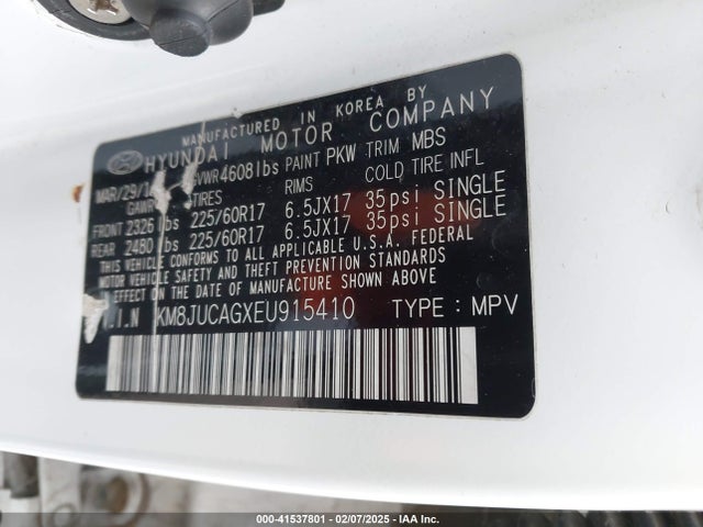 Hyundai TUCSON SE 2014 KM8JUCAGXEU915410 Image 9