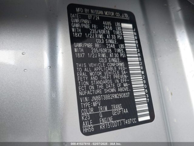 JN8BT3BB2RW290837 Nissan Rogue