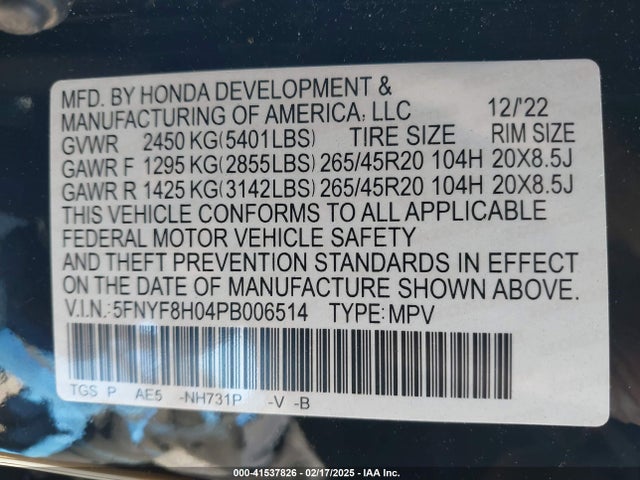 Honda Passport Awd Elite 2023 5FNYF8H04PB006514 Image 9