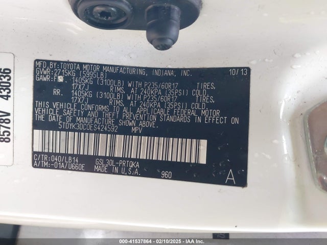 Toyota Sienna Xle/limited 2014 5TDYK3DC0ES424592 Image 9