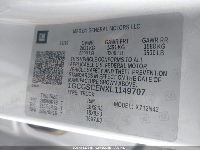 1GCGSCENXL1149707 Chevrolet Colorado 2wd  Short Box Lt