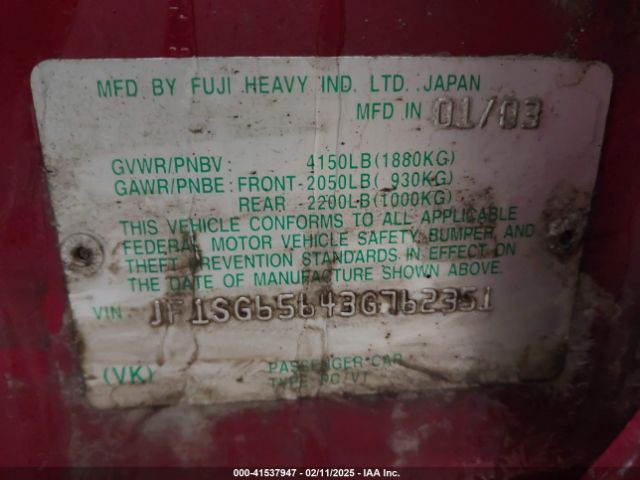2003 SUBARU FORESTER JF1SG65643G762351 Photo 8