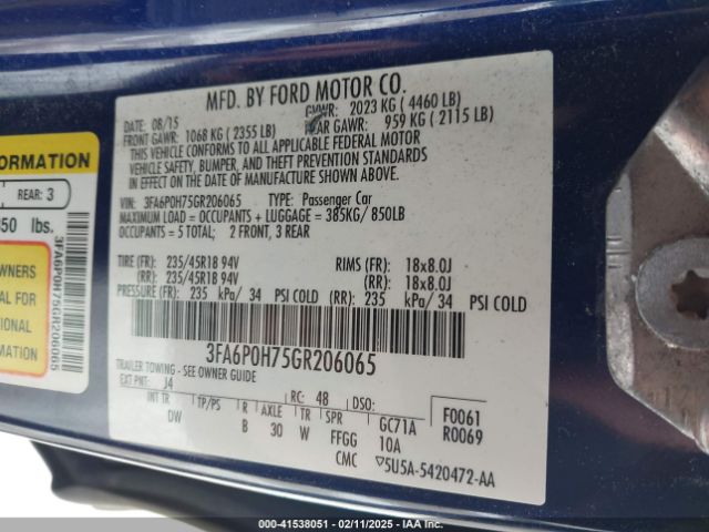 3FA6P0H75GR206065 Ford FUSION SE