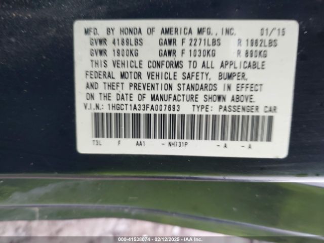 1HGCT1A33FA007693 Honda Accord Lx-s