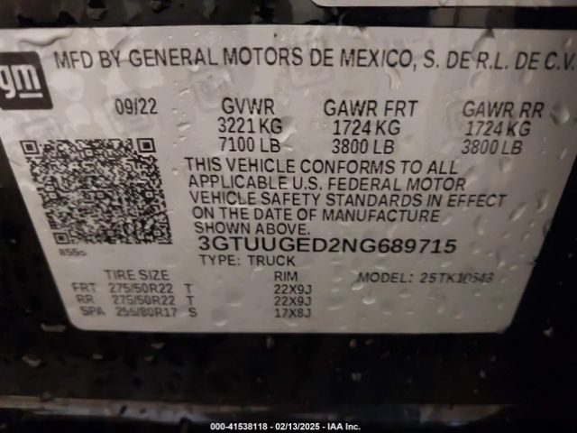 3GTUUGED2NG689715 GMC Sierra 1500 4wd  Short Box Denali