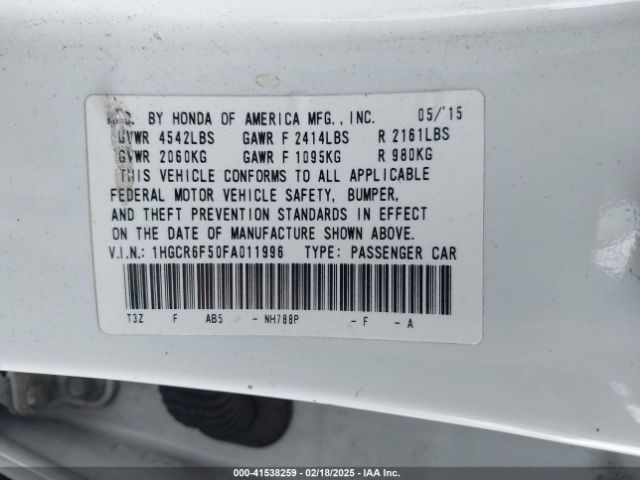 1HGCR6F50FA011996 Honda Accord Hybrid Ex-l