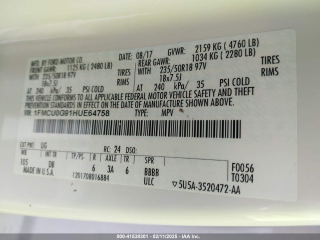 Ford ESCAPE SE 2017 1FMCU0G91HUE64758 Image 9