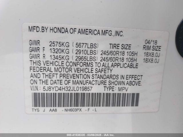 5J8YD4H32JL019857 Acura MDX