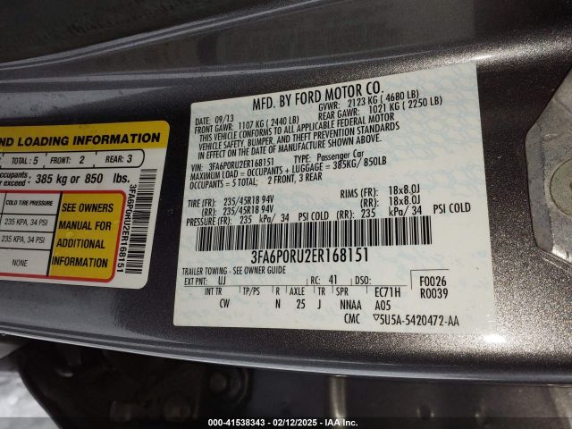 3FA6P0RU2ER168151 Ford Fusion Hybrid Titanium