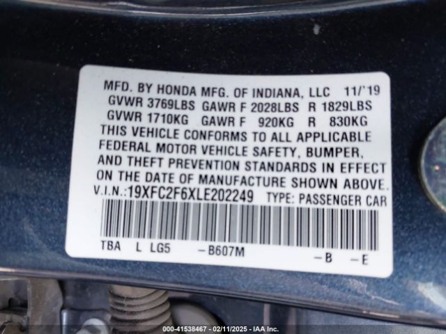 2020 HONDA CIVIC 19XFC2F6XLE202249 Photo 8