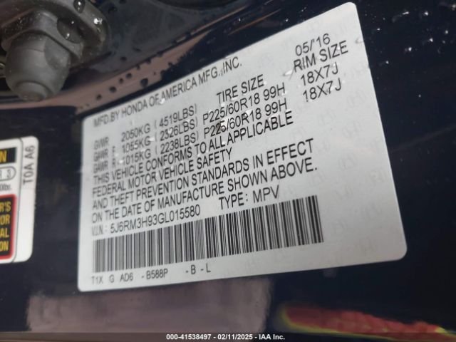 5J6RM3H93GL015580 Honda Cr-v Touring