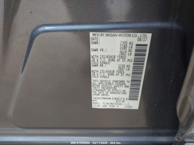 5N1AZ2MHXHN186713 Nissan MURANO S