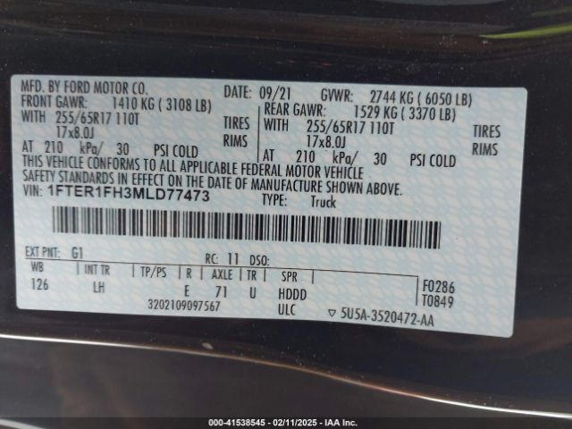 1FTER1FH3MLD77473 Ford RANGER XL