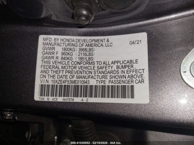 19XZE4F53ME010943 Honda INSIGHT EX