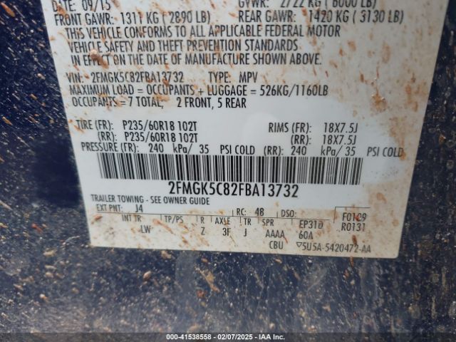 2FMGK5C82FBA13732 Ford FLEX SEL