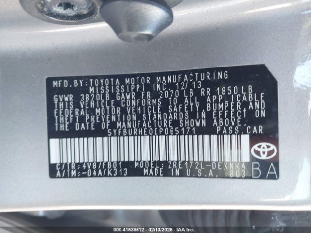 5YFBURHE0EP065171 Toyota Corolla Le Plus