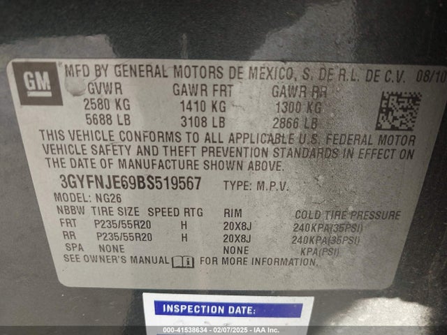 2011 CADILLAC SRX 3GYFNJE69BS519567 Photo 8
