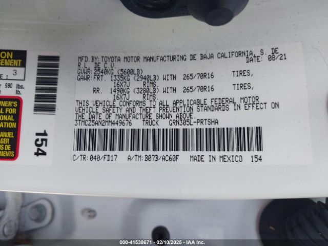3TMCZ5AN2MM449676 Toyota Tacoma Trd Off-road