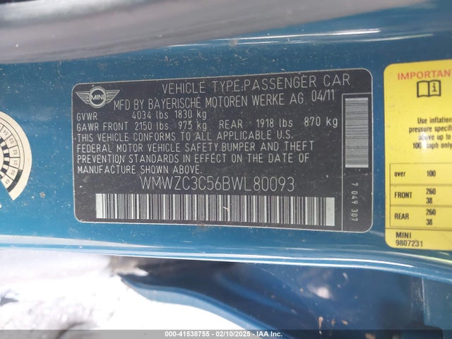 2011 MINI COOPER S COUNTRYMAN WMWZC3C56BWL80093 Photo 8