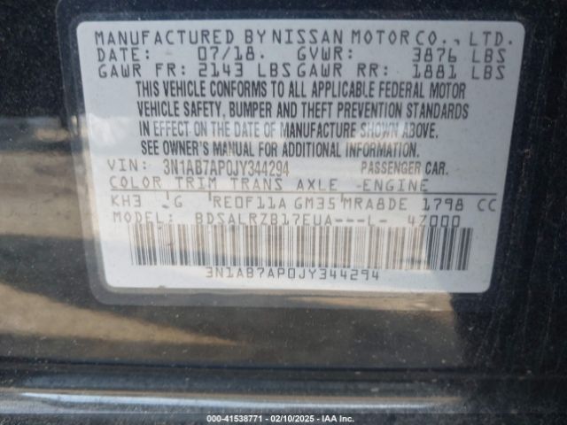 3N1AB7AP0JY344294 Nissan SENTRA SR
