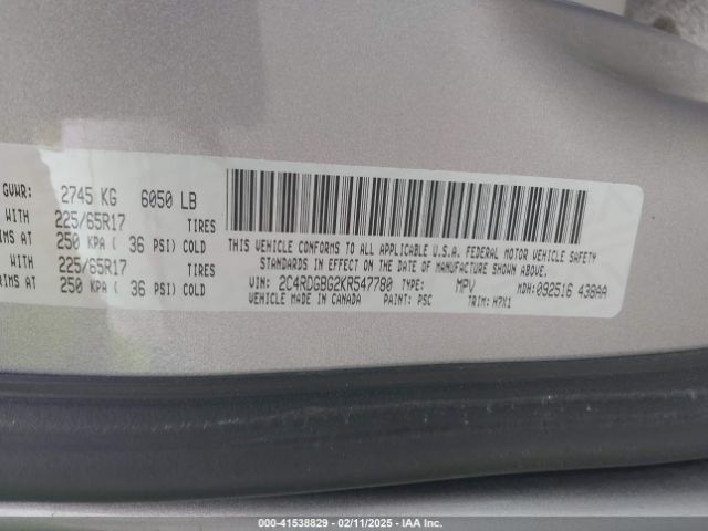 2C4RDGBG2KR547780 Dodge Grand Caravan Se