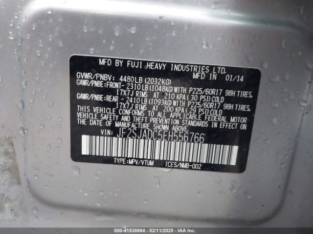 JF2SJADC5EH556766 Subaru 2.5na u5