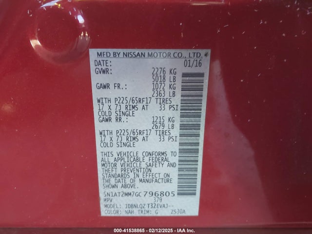 Nissan ROGUE SV 2016 5N1AT2MM7GC796805 Image 9