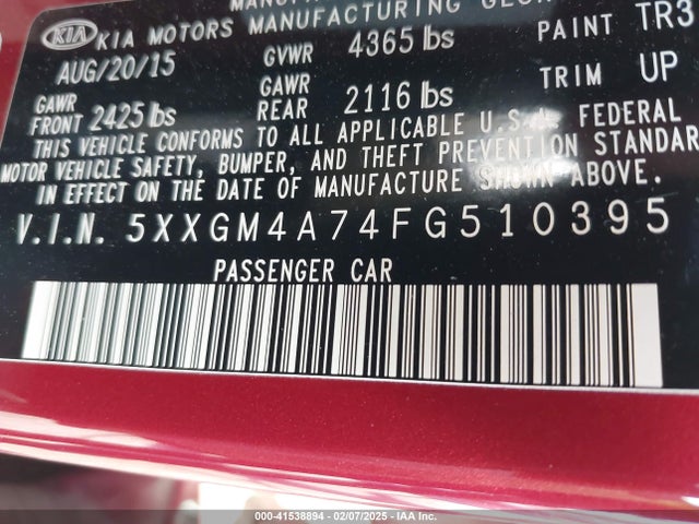 KIA Optima Lx 2015 5XXGM4A74FG510395 Image 9