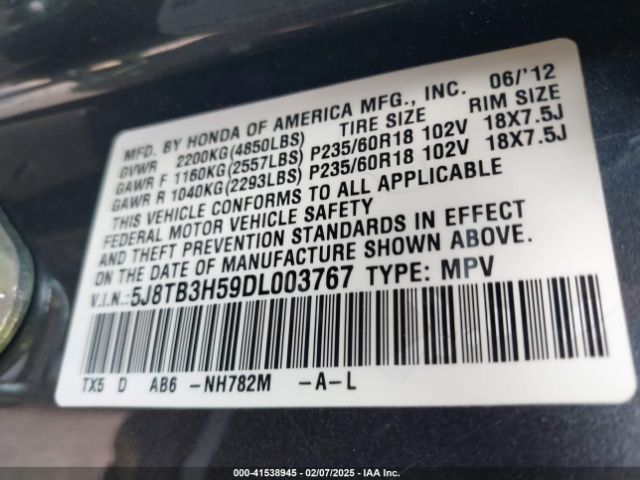 2013 ACURA RDX 5J8TB3H59DL003767 Photo 8