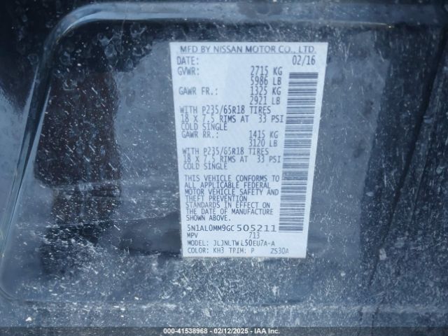 5N1AL0MM9GC505211 Infiniti QX60